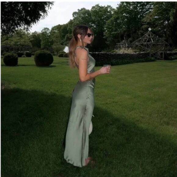 Reformation Casette Silk Dress in Artichoke 10 - Picture 2 of 10